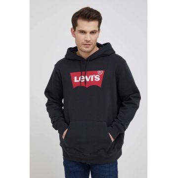 Levi's hanorac de bumbac barbati, culoarea negru, cu glugă, cu imprimeu 38424.0001-Reds