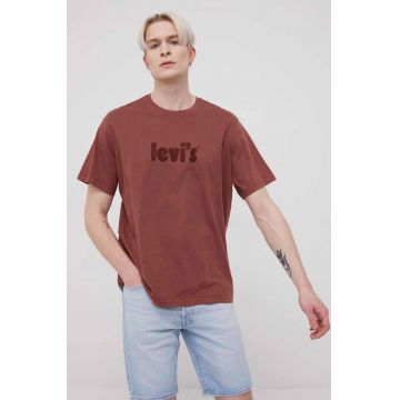 Levi's tricou din bumbac culoarea maro, cu imprimeu