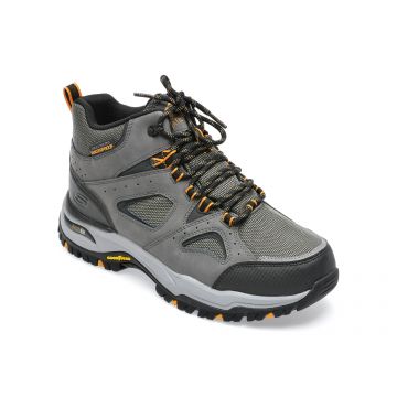 Ghete SKECHERS gri, ARCH FIT DAWSON , din material textil si piele naturala