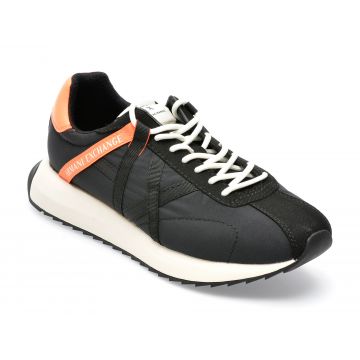 Pantofi sport ARMANI EXCHANGE negri, XUX150, din material textil si piele ecologica