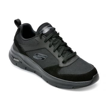 Pantofi sport SKECHERS negri, ARCH FIT, din material textil si piele naturala