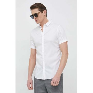 Armani Exchange camasa barbati, culoarea alb, cu guler clasic, regular
