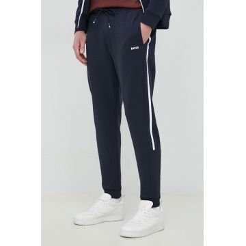 BOSS pantaloni de trening BOSS GREEN culoarea albastru marin, cu imprimeu