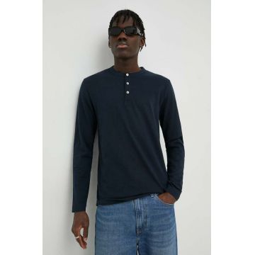 Marc O'Polo longsleeve din bumbac culoarea albastru marin, neted