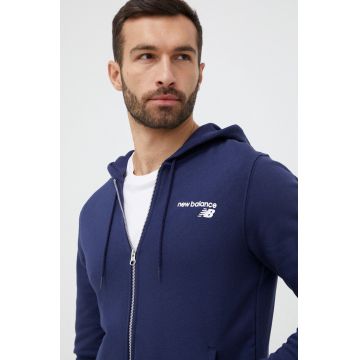 New Balance bluza barbati, culoarea albastru marin, cu glugă, neted