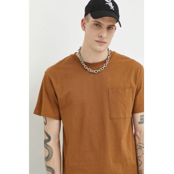 Solid tricou din bumbac culoarea maro, neted