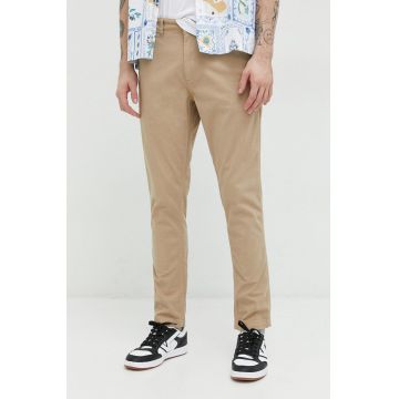 Superdry pantaloni barbati, culoarea bej, mulata