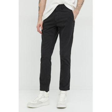 Superdry pantaloni barbati, culoarea negru, mulata