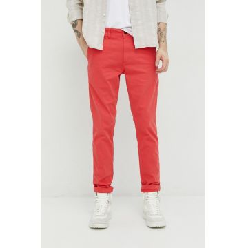 Superdry pantaloni barbati, culoarea roz, mulata