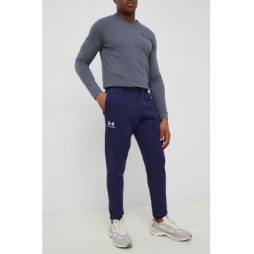 Under Armour pantaloni de trening barbati, culoarea albastru marin, neted