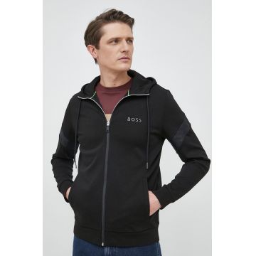 BOSS bluza BOSS GREEN barbati, culoarea negru, cu glugă, cu imprimeu