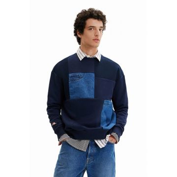 Desigual hanorac de bumbac barbati, culoarea albastru marin, cu imprimeu