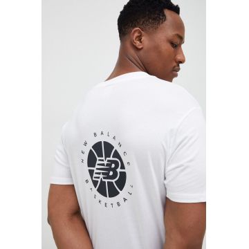 New Balance tricou din bumbac culoarea alb, cu imprimeu