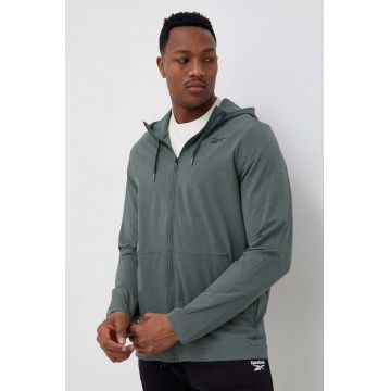 Reebok geaca barbati, culoarea verde, de tranzitie