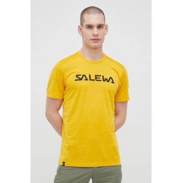 Salewa tricou sport Puez Hybrid 2 culoarea galben, cu imprimeu