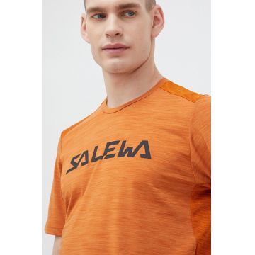 Salewa tricou sport Puez Hybrid 2 culoarea portocaliu, cu imprimeu