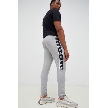 adidas pantaloni de trening din bumbac culoarea gri, cu imprimeu