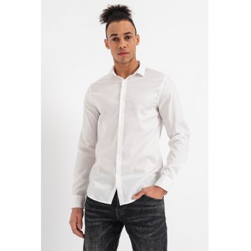 Camasa din amestec de lyocell cu guler ascutit - Alb