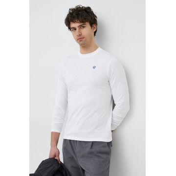 North Sails longsleeve din bumbac culoarea alb, neted