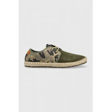 Pepe Jeans espadrile din piele intoarsa TOURIST culoarea verde, PMS10315