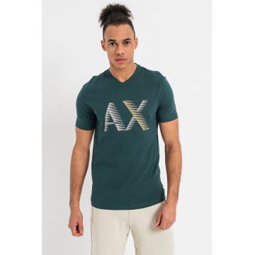 Tricou cu decolteu in V si imprimeu logo