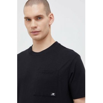 New Balance tricou din bumbac culoarea negru, neted MT31542BK-2BK