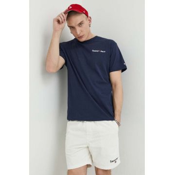 Tommy Jeans tricou din bumbac culoarea albastru marin, cu imprimeu