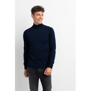 Pulover slim fit din amestec de lana cu guler inalt