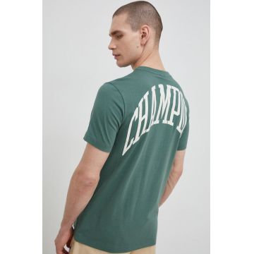 Champion tricou din bumbac culoarea verde, cu imprimeu