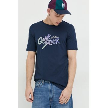 Quiksilver tricou din bumbac culoarea albastru marin, cu imprimeu