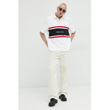 Tommy Jeans polo de bumbac culoarea bej, modelator