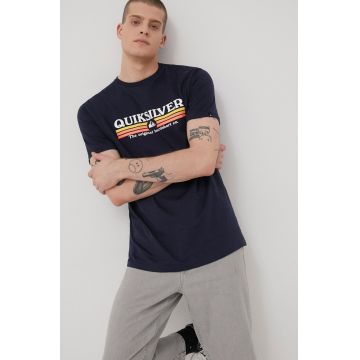 Quiksilver tricou din bumbac culoarea albastru marin, cu imprimeu