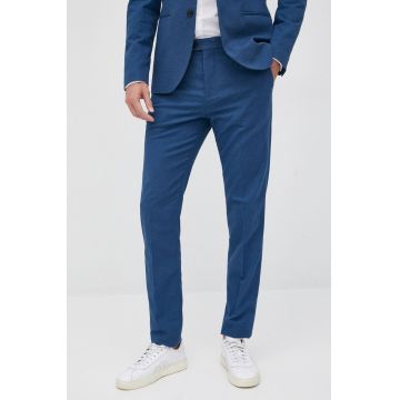 Sisley pantaloni barbati, culoarea albastru marin, mulata