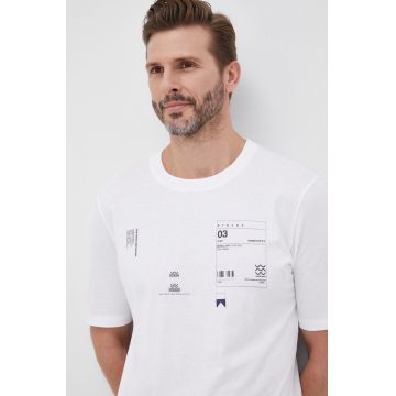 Sisley tricou din bumbac culoarea alb, cu imprimeu