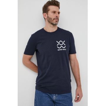 Sisley tricou din bumbac culoarea albastru marin, cu imprimeu