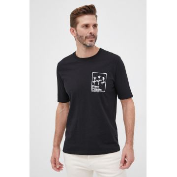 Sisley tricou din bumbac culoarea negru, cu imprimeu