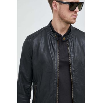 Bomboogie geaca de piele barbati, culoarea negru, de tranzitie