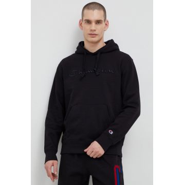 Champion bluza barbati, culoarea negru, cu glugă, neted