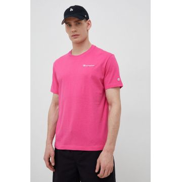 Champion tricou din bumbac culoarea roz, neted