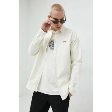 Dickies camasa din velur culoarea alb, cu guler clasic, regular