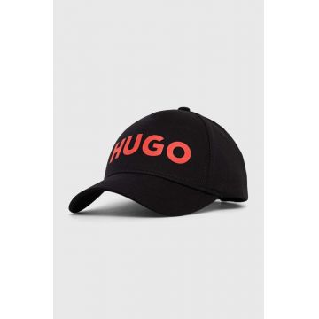 HUGO șapcă de baseball din bumbac culoarea negru, cu imprimeu
