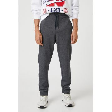 Pantaloni sport de bumbac cu snur in talie