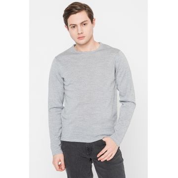 Pulover din amestec de lana cu decolteu rotund - Gri melange