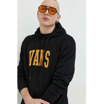 Vans hanorac de bumbac barbati, culoarea negru, cu glugă, cu imprimeu