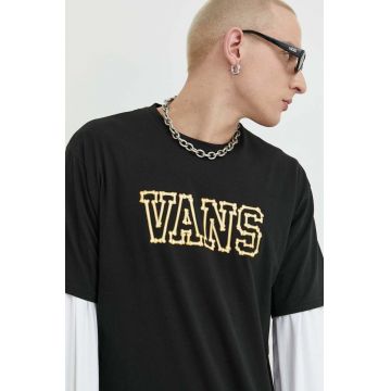 Vans tricou din bumbac culoarea negru, cu imprimeu