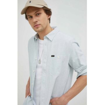 Lee camasa din amestec de in culoarea gri, cu guler clasic, regular