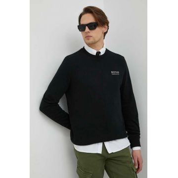 Mustang hanorac de bumbac Style Ben Crewneck barbati, culoarea negru, cu imprimeu