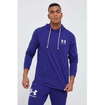 Under Armour bluza barbati, culoarea violet, cu glugă, cu imprimeu