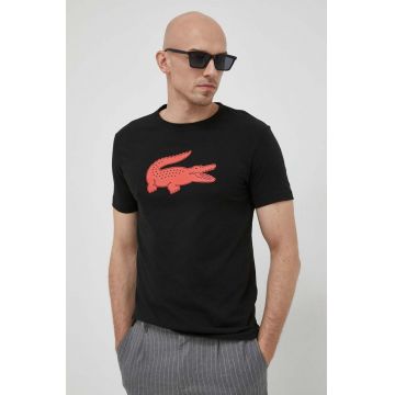 Lacoste tricou barbati, culoarea negru, cu imprimeu