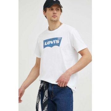 Levi's tricou din bumbac culoarea alb, cu imprimeu